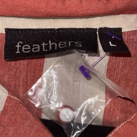 Feathers Red & Beige Striped Short Sleeve Button-Up Blouse With Tie Waist - Size - Picture 3 of 7